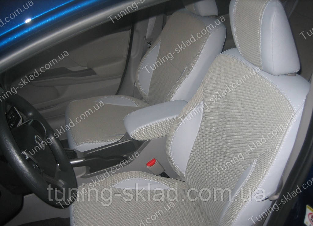 Чохли на сидіння Хонда Цивік 4Д 2012- (чохли з екошкіри Honda Civic 4D 2012-стиль Premium), фото 1