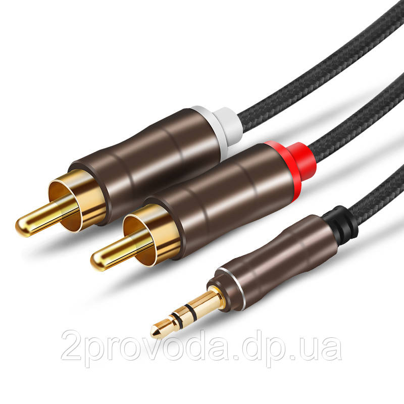 Аудио кабель AUX - 2 RCA 3.5mm miniJack премиум оплетка 3 метра - фото 1 - id-p1638194427