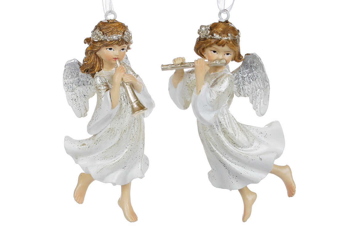 Декоративна підвіска Ангел з флейтою, 10.5см, колір - шампань, 2 дизайни, фото 1