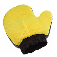 Варежка для мойки автомобиля и мебели, бархатная рукавичка тряпка для уборки, Желто-серый