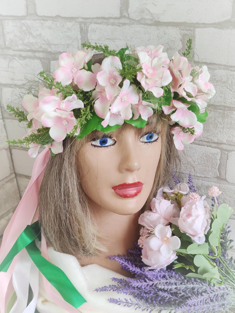 Квітковий вінок - обруч "Гортензії", вінок на голову, віночок український, фото 1