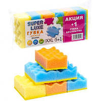 Від 6 шт. Губка для миття посуду XXL "MAXIMA" Super Lux 5+1 штук, 9*6*4 см  купити дешево оптом в інтернет-магазині
