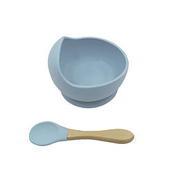 Силіконова тарілка на присосковій чашці з ложкою для дітей куменс AI-2020 синій
