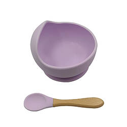 Силіконова тарілка на присосковій чашці з ложкою для дітей куменс AI-2020 фіолетовий