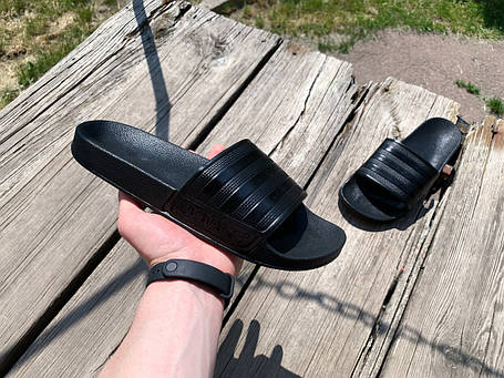 Чоловічі шльопанці сланці Adidas Full Black чорні, фото 1
