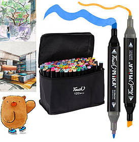 Набір двосторонніх маркерів для скетчингу на спиртовій основі Touch MIKA 120 шт Black (7866)