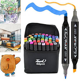 Набір двосторонніх маркерів для скетчингу на спиртовій основі Touch MIKA 48 шт Black (7656)