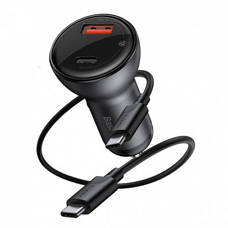 Автомобільний зарядний пристрій в прикурювач Baseus USB + Type-C 45 W Сірий (TZCCBX-C0G), фото 1
