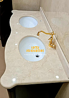 Столешница из бежевого мрамора Botticino; мраморные столешницы под раковину в ванную из камня