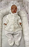 Велюровий набір на виписку та хрестини "Мальвіна" зріст 56 см Lari Молочний, фото 3