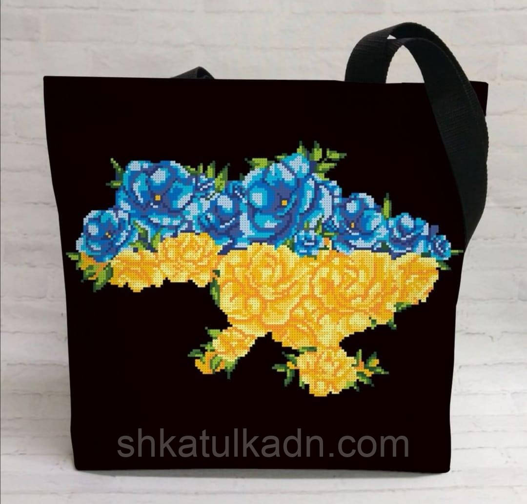 Сумка шопер під вишивку Синьо жовта квітка, фото 1