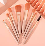 Набір пензлів для макіяжу міні в дорогу Trevel set orange 8 шт з чохлом, фото 3