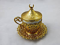 Турецкая чашка Демитас Acar с блюдцем 110 мл Золотистый цвет