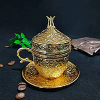 Турецкая чашка Демитас Acar с блюдцем 110 мл. Золотистая