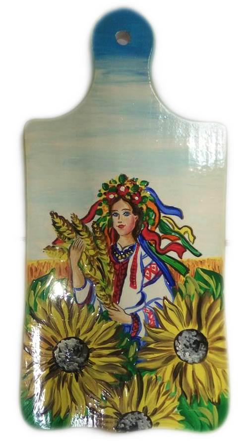 Дошка обробна подарункова "Україна з колосками пшениці" ручний розпис., фото 1