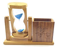 Часы песочные с подставкой для ручек синий песок 5 минут
