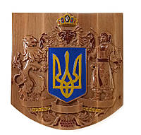 Резное деревянное панно "Большой герб Украины" ручная роспись