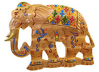 Резное деревянное панно "Индийский слон" ручная роспись