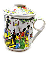 Чашка керамическая с ситом "Девушки с папугаем" (12х11х9 см)F