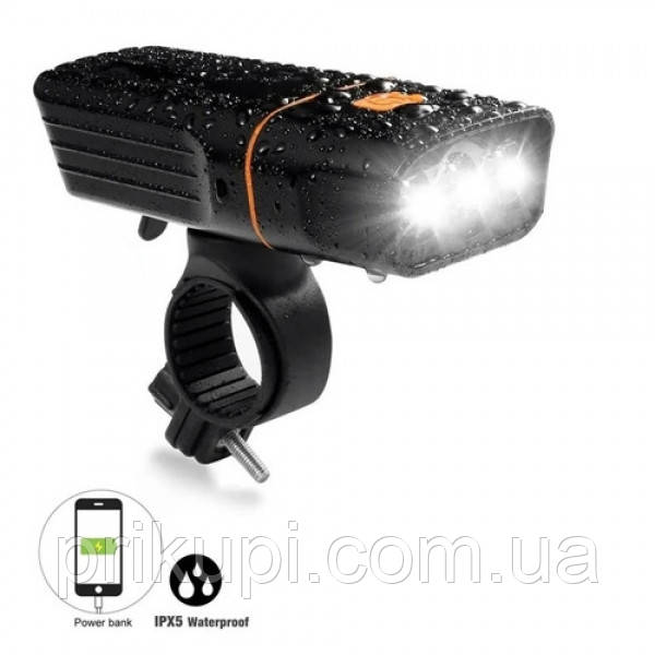 Велоліхтар TK-3(Q33)-3T6, IPX5, вбудований акумулятор, ЗП micro USB