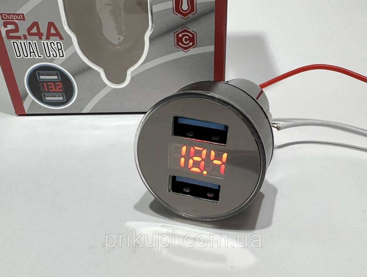 Автомобільна USB-зарядка в авто з вольтметром у прикурювач 2хUSB 2.4 А, 12V-24V HZ HC6