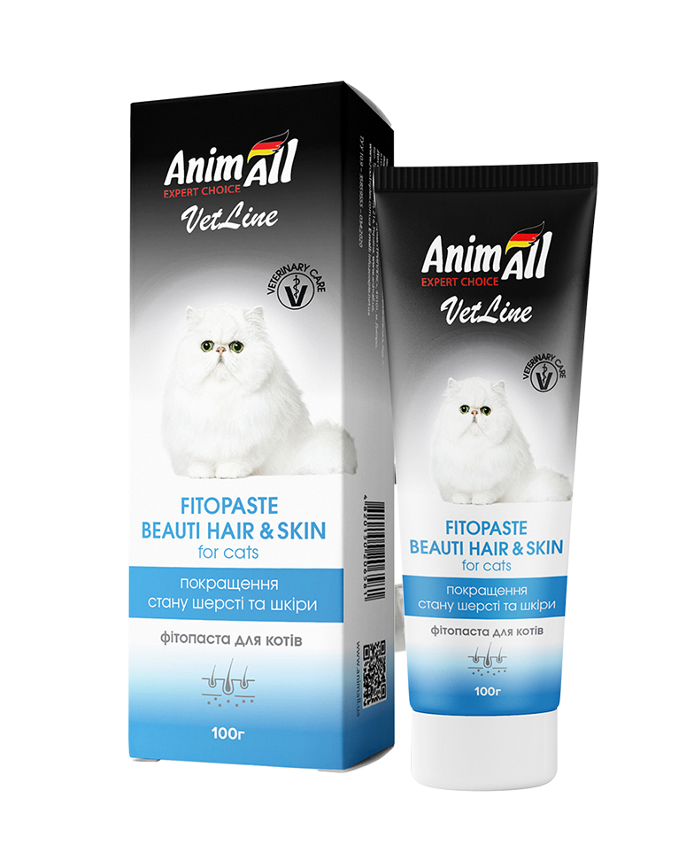 Ласощі AnimAll VetLine вітамінізована паста для поліпшення якості шерсті котів 100г