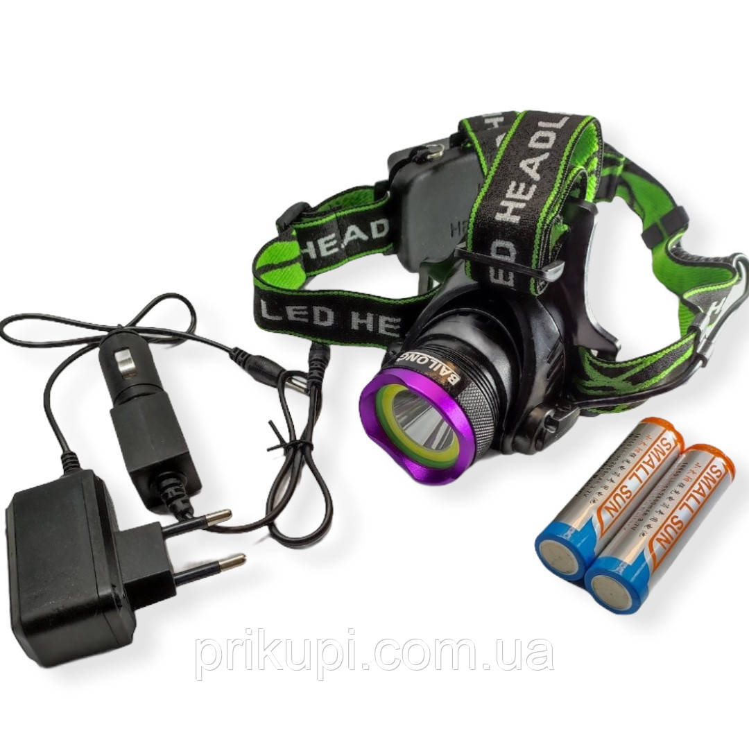 Налобний акумуляторний ліхтар Police BL-8003 T6+COB зарядний 220В-12В, акум. 2х18650