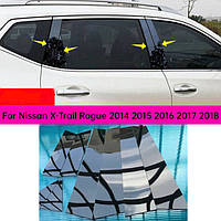 Накладки на стойки дверей Nissan Rogue X-Trail 2014 - 2018 года, наклейки черные глянцевые 8шт