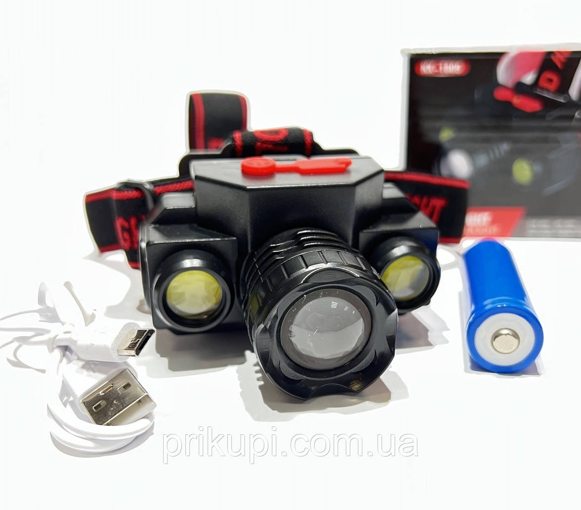 Налобний ліхтарик з акумулятором BL COM XPE KX-1805 від USB з фокусуванням