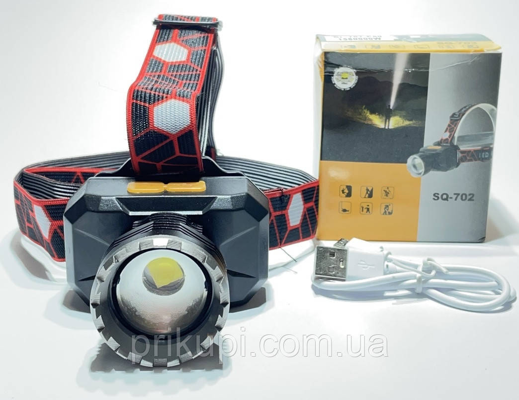 Потужний налобний ліхтарик Police SQ-701-P50 USB заряджання, фокусування, вбудований акумулятор