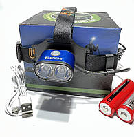 Аккумуляторный фонарик на голову с USB зарядкой, Police BL-2128-2T6, Type-C, Синий