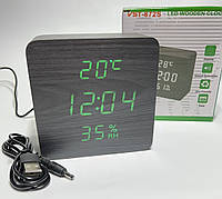 Часы электронные цифровые настольные + термометр + гигрометр + будильник от USB DC5V / 4 ААА, VST-872S-4 серый