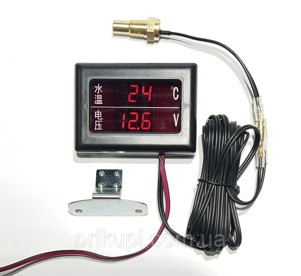 Додатковий прилад: покажчик температури охолоджувальної рідини, цифровий датчик + вольтметр 12В-24В (Ø10, фото 1