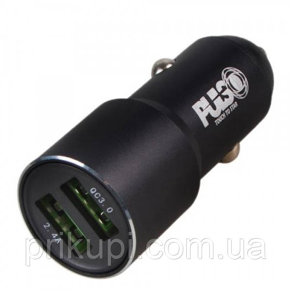 Автомобільний зарядний пристрій у прикурювач PULSO, 2 USB QC 3.0 12/24 V Port 1-5 V*3 A/9V*2A Port 2-5V*2.4A