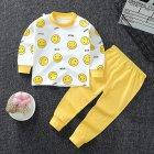 Детская пижама белая c желтым узором Смайлик на рост 80 см (кофта+штаны)