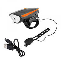 Велодзвінок + фара 7588, виносна кнопка, Waterproof, акум., ЗП micro USB