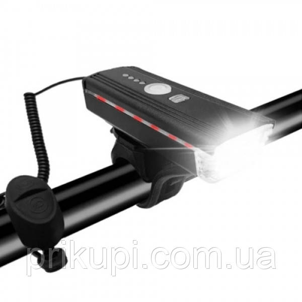 Велодзвінок + фара HJ-062-XPE ULTRA LIGHT, ALUMINUM, AUTOLIGHT SENSOR, виносна кнопка, індикація заряду,
