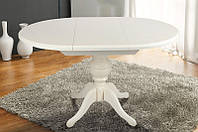 Білий круглий маленький розсувний обідній кухонний стіл на одній ніжці з масиву дерева для кухні або вітальні 89*89 см Гермес