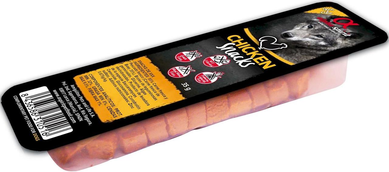 Ласощі для собак Alpha Spirit Snacks напіввологі беззернові кубики з куркою 35 г (as4004335), фото 1