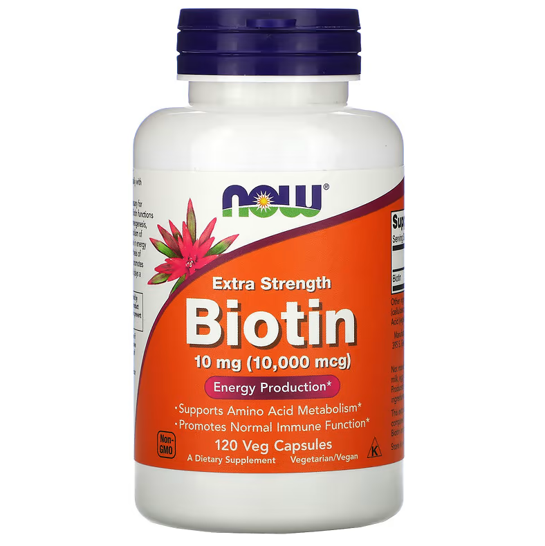 Biotin Extra Strength 10 мг (10000 мкг) Now Foods 120 капсул - фото 1 - id-p1638533917