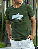 Якісна повсякденна чоловіча футболка з українською символікою кольору хакі, фото 9