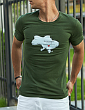 Якісна повсякденна чоловіча футболка з українською символікою кольору хакі, фото 8