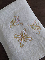 Крестильное полотенце махровое 100×100 с золотом Febo Turkey