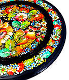 Настінна тарілка декоративна сувенірна кругла Петриківський розпис ПІВНИК і СОЛОВЕЙКО В КВІТАХ діаметр-30см, фото 6