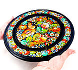 Настінна тарілка декоративна сувенірна кругла Петриківський розпис ПІВНИК і СОЛОВЕЙКО В КВІТАХ діаметр-30см, фото 10