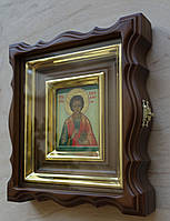 Кіот для ікони-мініатюри фігурний з вільхи з дерев'яною рамкою і золоченими штапиками., фото 2