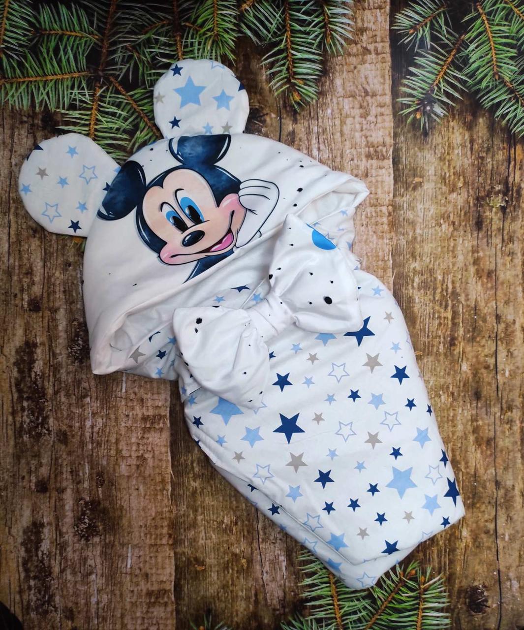 Літній конверт на виписку "Вухатий" з мультяшним принтом зірочки, білий, фото 1