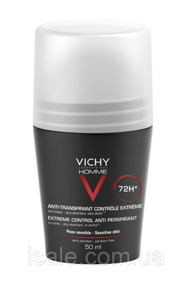 Кульковий антиперспірант Vichy Homme Anti-Transpirant 72 чоловічий, 50 мл, шариковый дезодорант-антиперспирант, фото 1