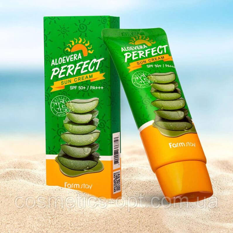 Заспокійливий сонцезахисний крем з алое FarmStay AloeVera Perfect Sun Cream SPF50+/PA+++, 70 g