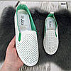 Мокасини жіночі білі з зеленим перфоровані LQD, фото 8